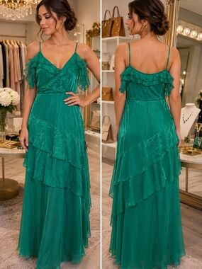 Lulu's Emerald Green Ruffle Tiered Maxi Dress